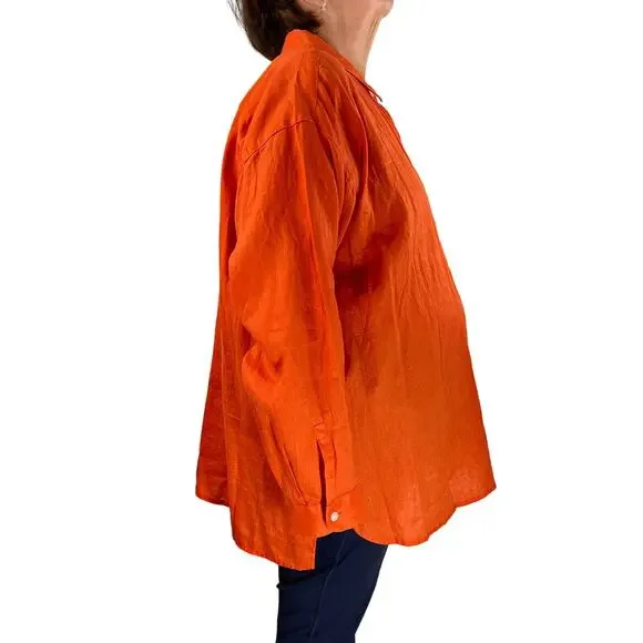 J. Jill Linen Button Down Shirt Long Sleeves Orange Summer